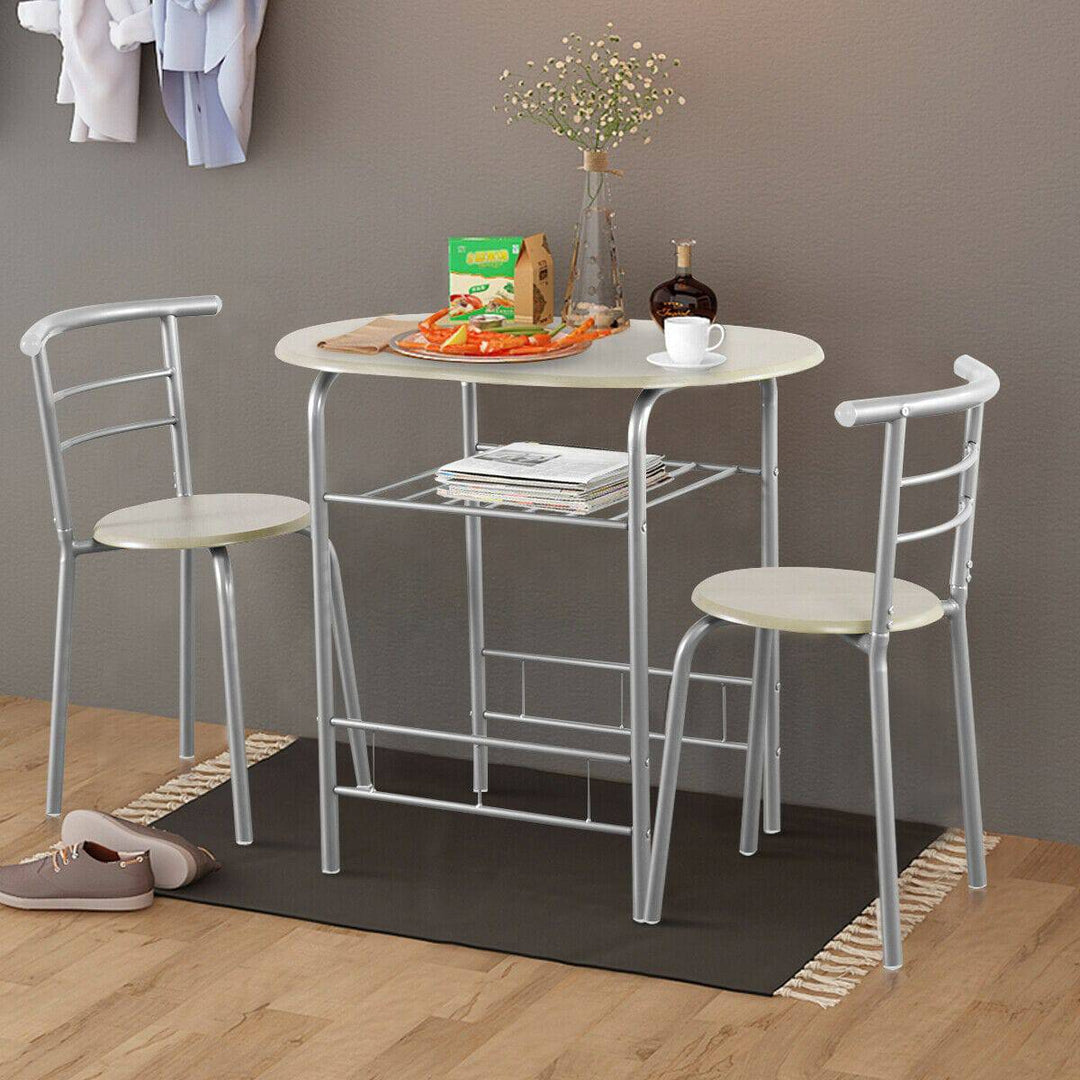 3 Pieces Compact Dining Set with Storage Shelf for Kitchen Bars - TidySpaces