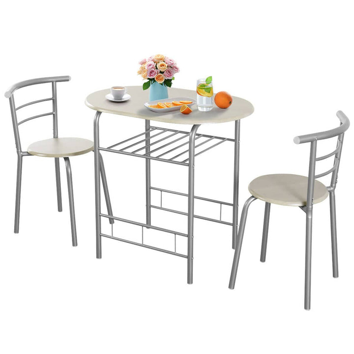 3 Pieces Compact Dining Set with Storage Shelf for Kitchen Bars - TidySpaces