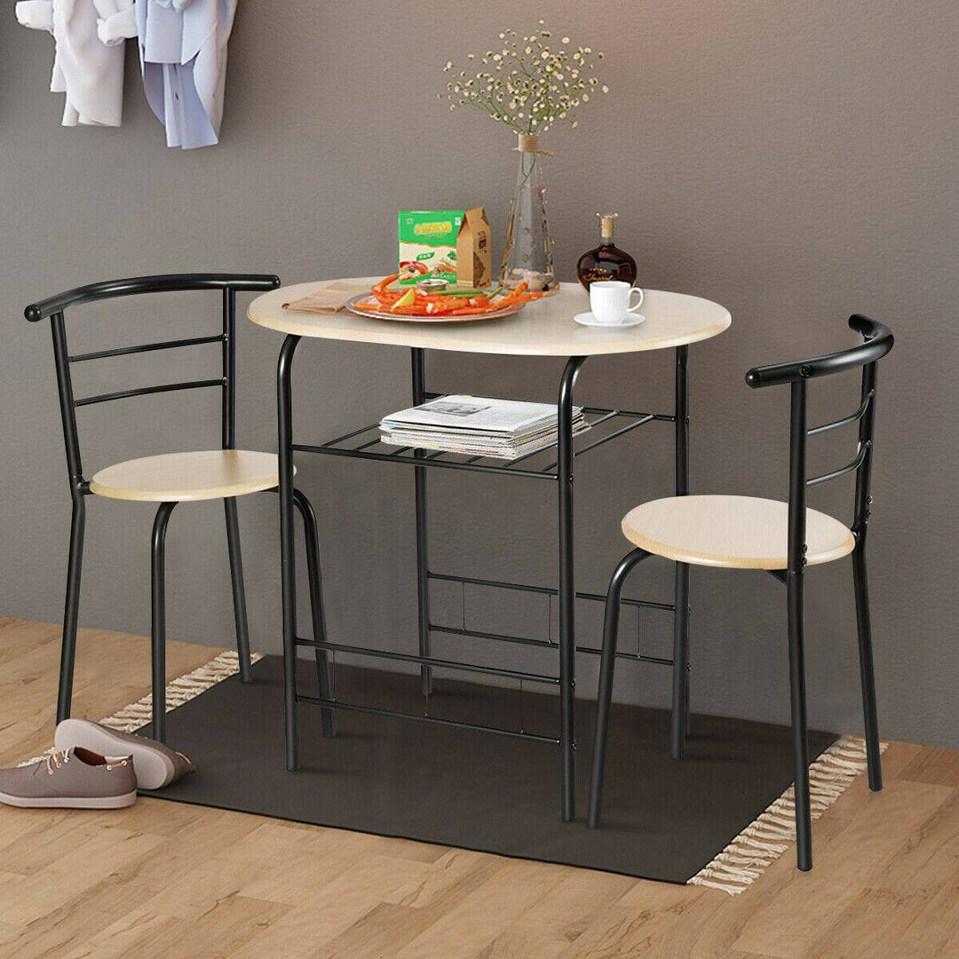 3 Pieces Compact Dining Set with Storage Shelf for Kitchen Bars - TidySpaces