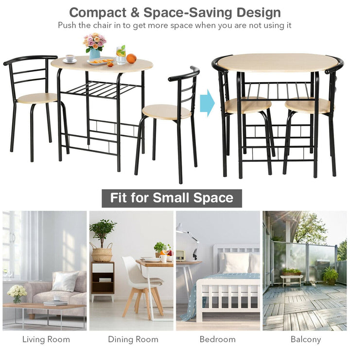 3 Pieces Compact Dining Set with Storage Shelf for Kitchen Bars - TidySpaces