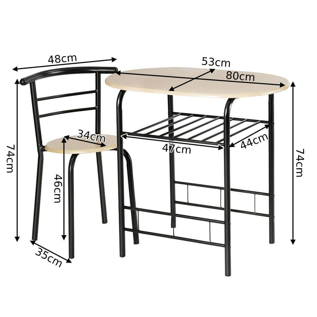 3 Pieces Compact Dining Set with Storage Shelf for Kitchen Bars - TidySpaces