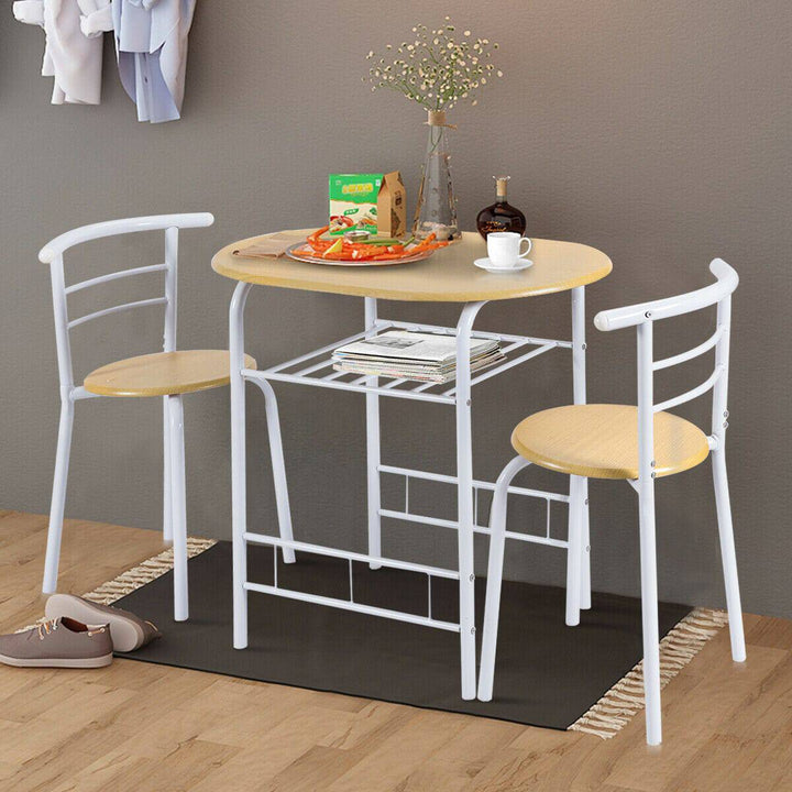 3 Pieces Compact Dining Set with Storage Shelf for Kitchen Bars - TidySpaces