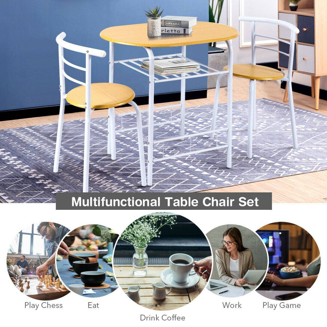 3 Pieces Compact Dining Set with Storage Shelf for Kitchen Bars - TidySpaces