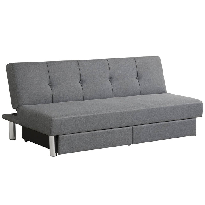 3 Seat Convertible Linen Fabric Tufted Sofa Bed with 2 Storage Drawers - TidySpaces