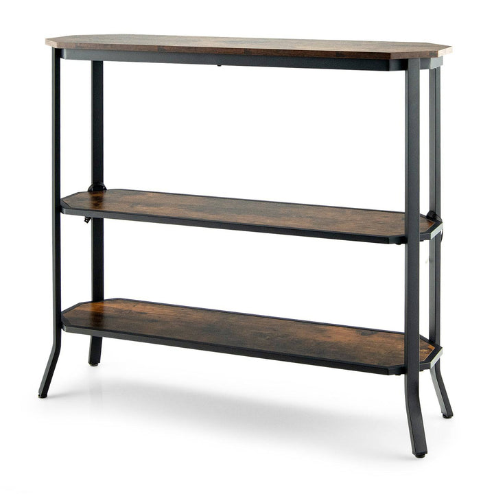 3 Tier Industrial Console Table with Storage Shelf for Home Living Room Rustic Brown - TidySpaces