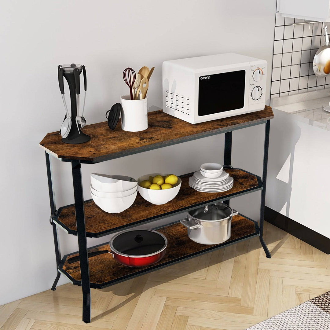 3 Tier Industrial Console Table with Storage Shelf for Home Living Room Rustic Brown - TidySpaces