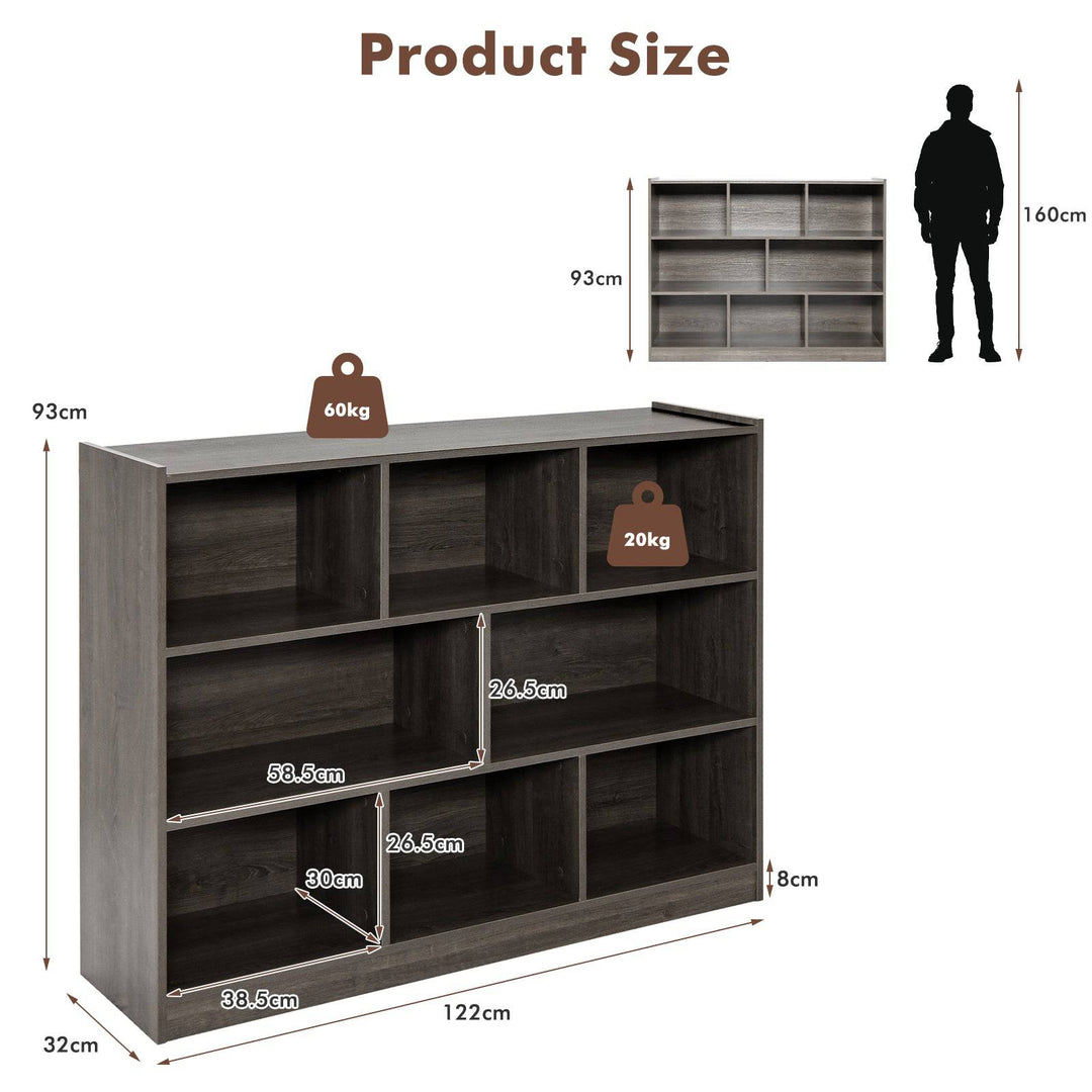 3 Tier Open Bookcase 8 Cube Floor Standing Storage Shelves Display Cabinet - TidySpaces