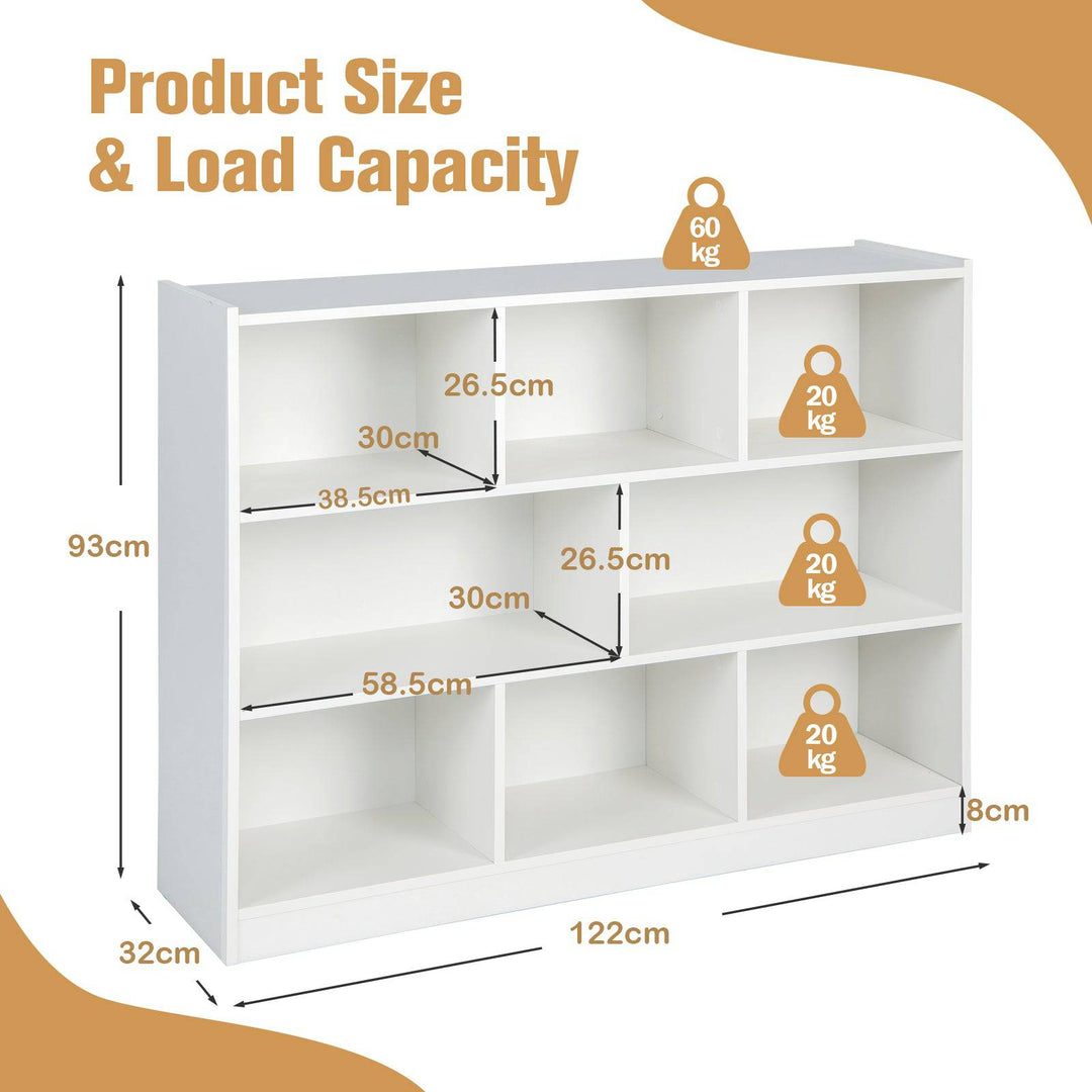 3 Tier Open Bookcase 8 Cube Floor Standing Storage Shelves Display Cabinet - TidySpaces