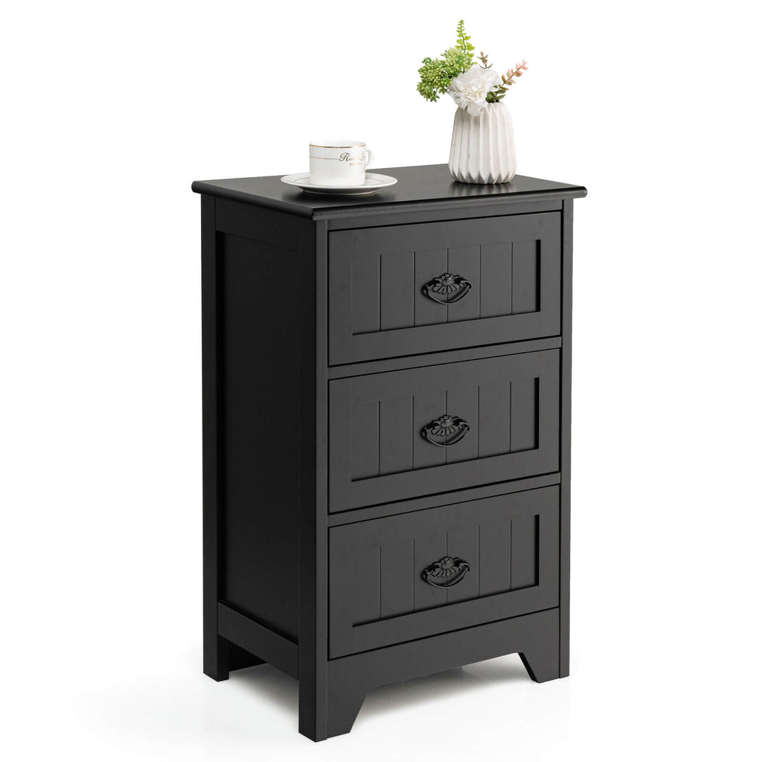 3 Tier Vintage Nightstand with Exquisite Metal Handles Black - TidySpaces
