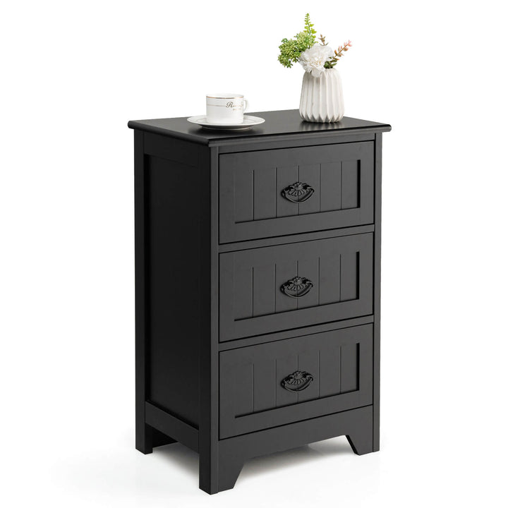 3 Tier Vintage Nightstand with Exquisite Metal Handles Black - TidySpaces