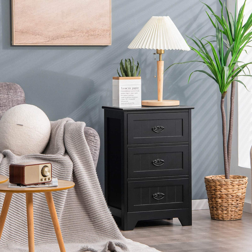 3 Tier Vintage Nightstand with Exquisite Metal Handles - TidySpaces