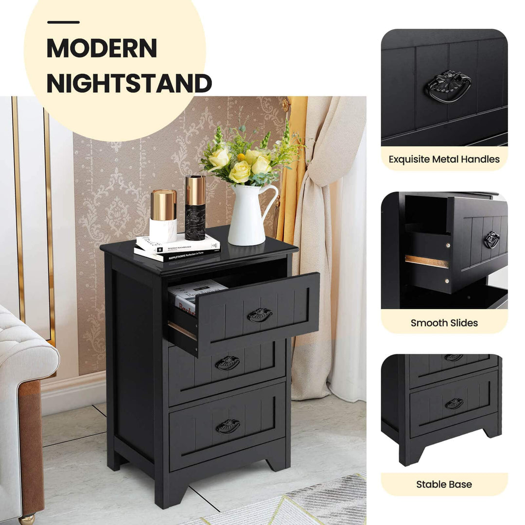 3 Tier Vintage Nightstand with Exquisite Metal Handles - TidySpaces