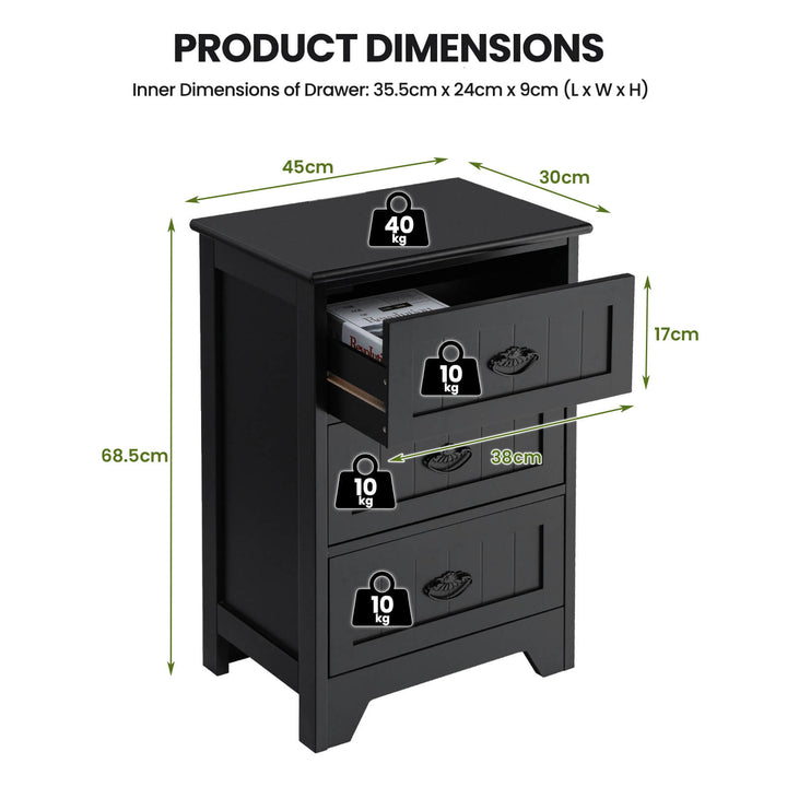 3 Tier Vintage Nightstand with Exquisite Metal Handles - TidySpaces