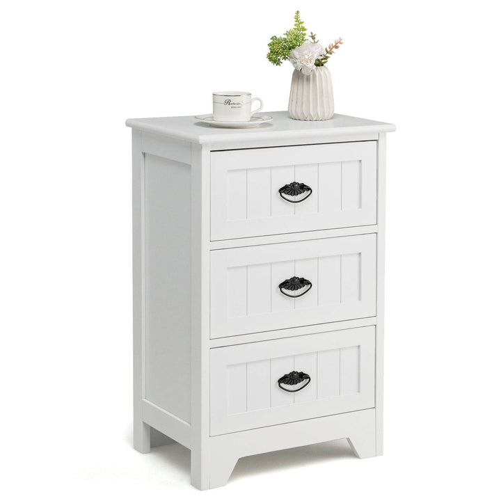3 Tier Vintage Nightstand with Exquisite Metal Handles White - TidySpaces