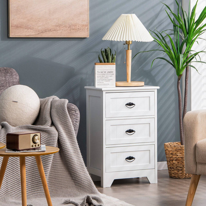3 Tier Vintage Nightstand with Exquisite Metal Handles - TidySpaces