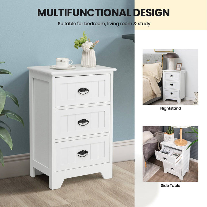 3 Tier Vintage Nightstand with Exquisite Metal Handles - TidySpaces
