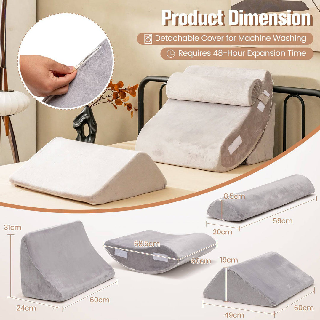 4 Pieces Memory Foam Bed Wedge Pillow Set with Machine Washable Cover - TidySpaces