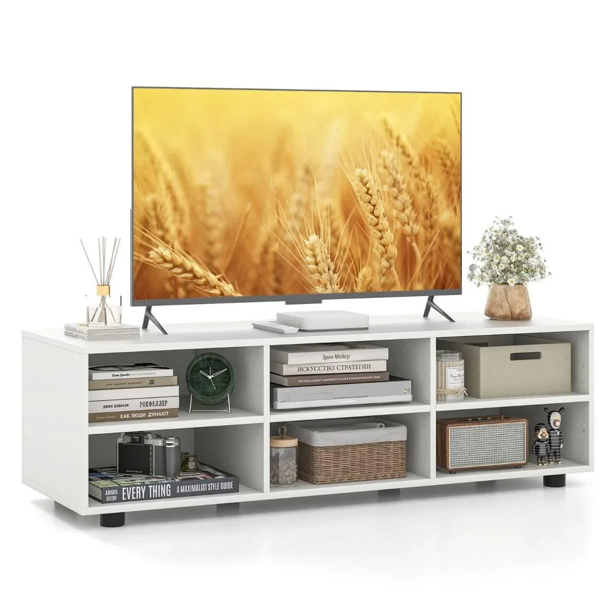 6 Cubby TV Stand TV Console Table with Adjustable Shelves – TidySpaces