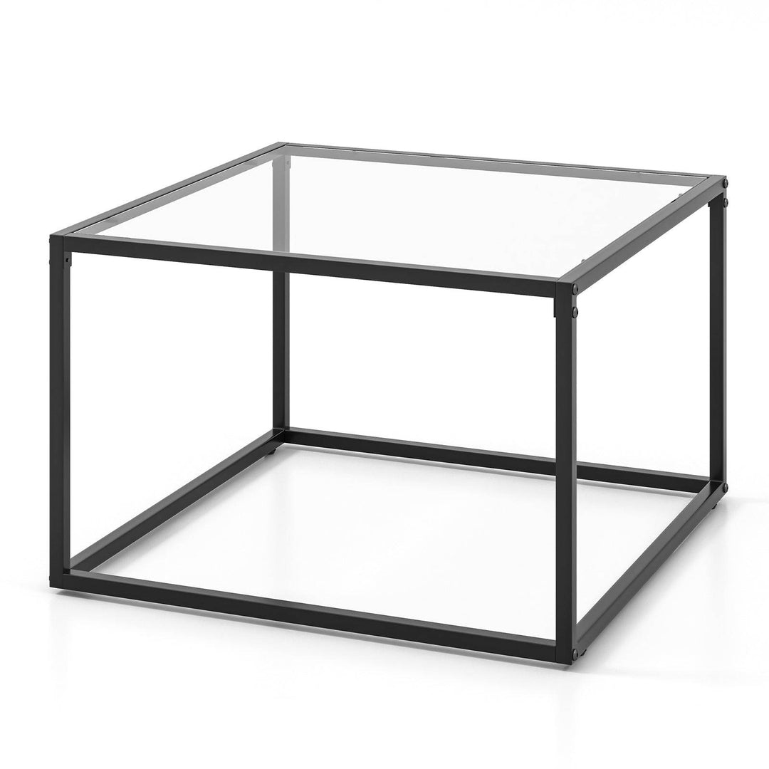 70 CM Modern Square Coffee Table with Metal Frame Transparent - TidySpaces