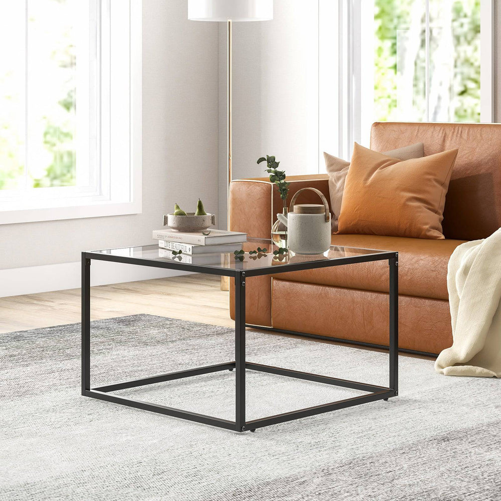 70 CM Modern Square Coffee Table with Metal Frame Transparent - TidySpaces