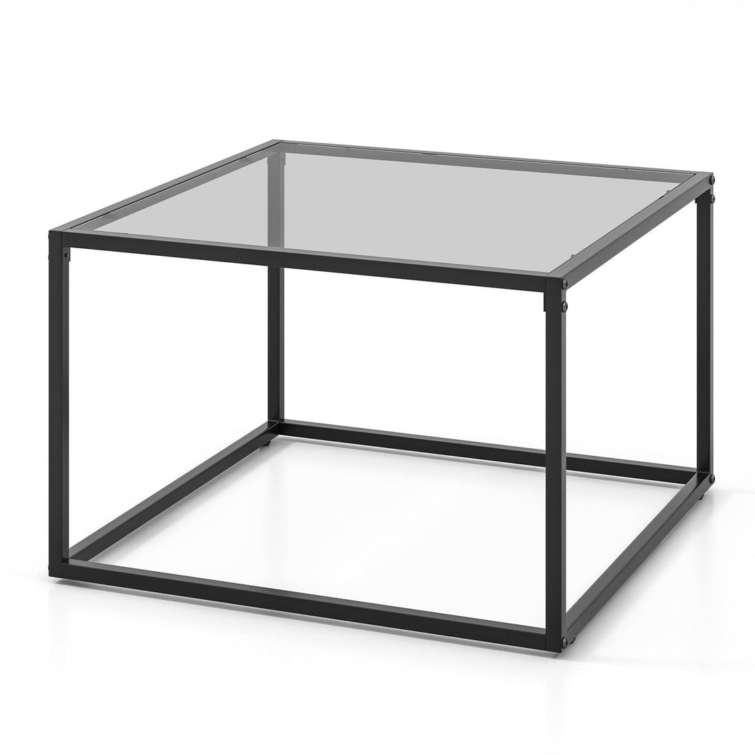 70 CM Modern Square Coffee Table with Metal Frame Transparent - TidySpaces