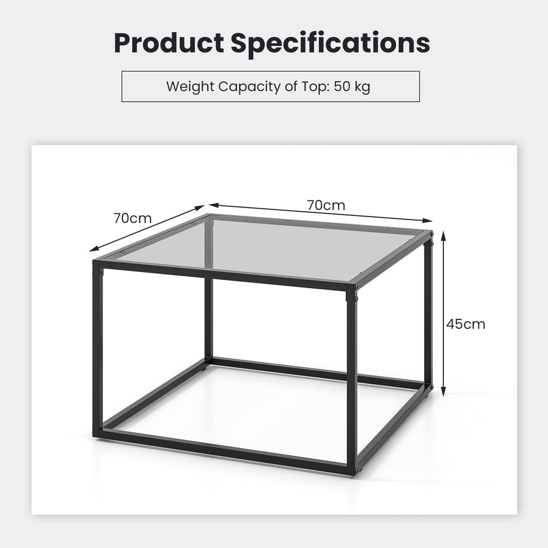 70 CM Modern Square Coffee Table with Metal Frame Transparent - TidySpaces