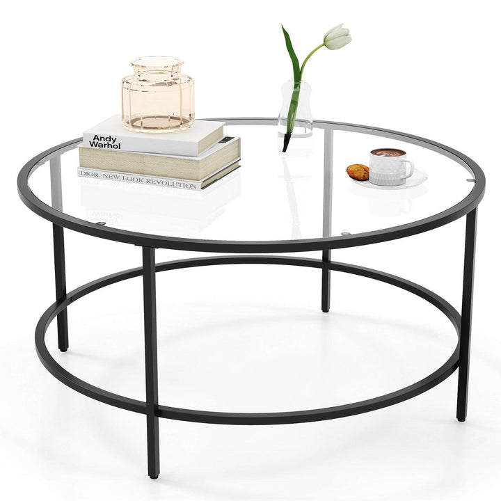 Accent Round Coffee Table with Tempered Glass Tabletop - TidySpaces