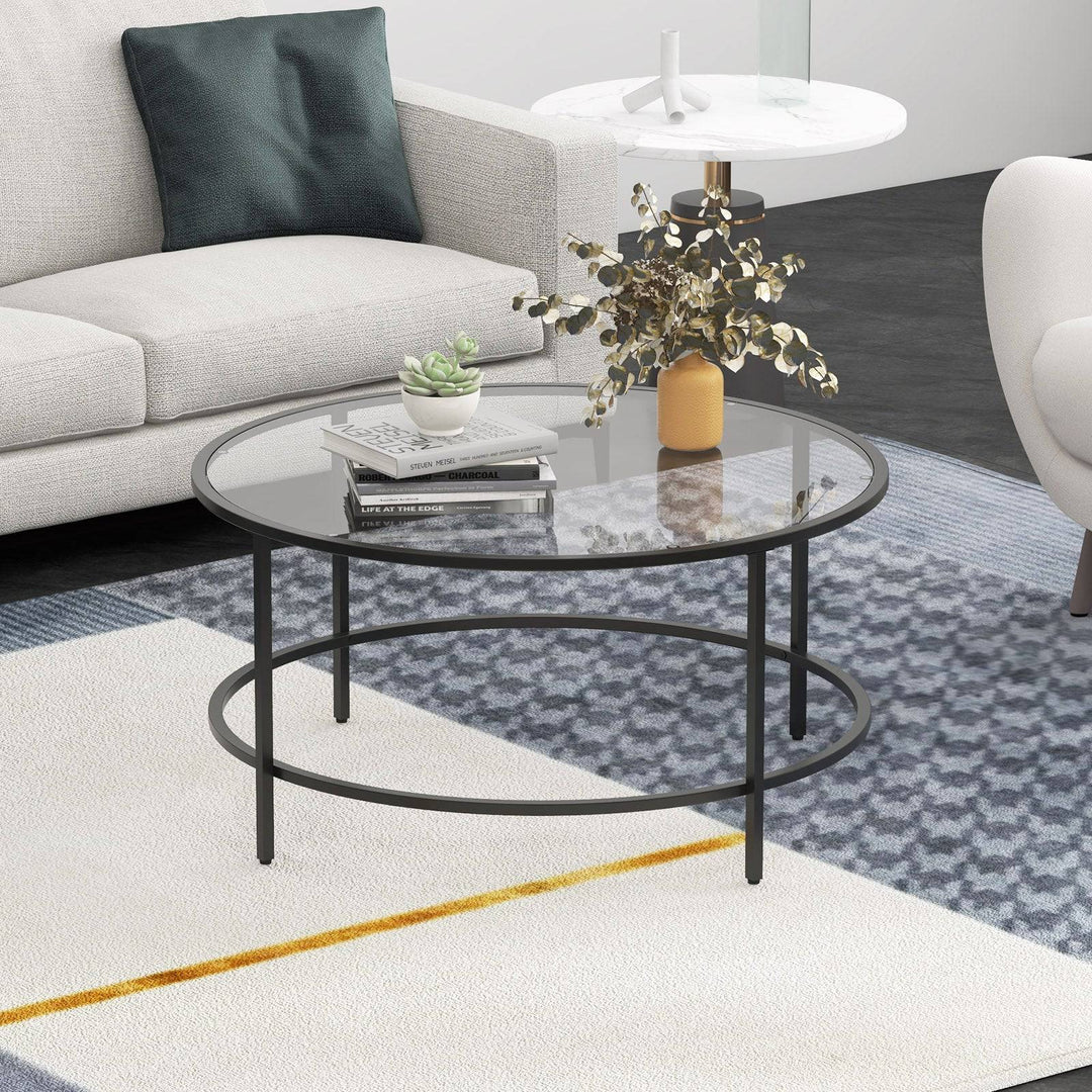 Accent Round Coffee Table with Tempered Glass Tabletop - TidySpaces