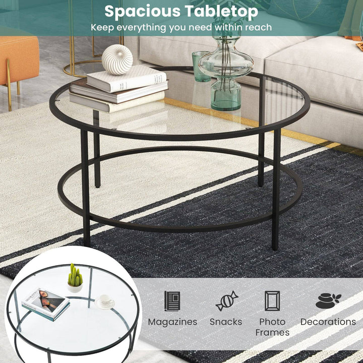 Accent Round Coffee Table with Tempered Glass Tabletop - TidySpaces