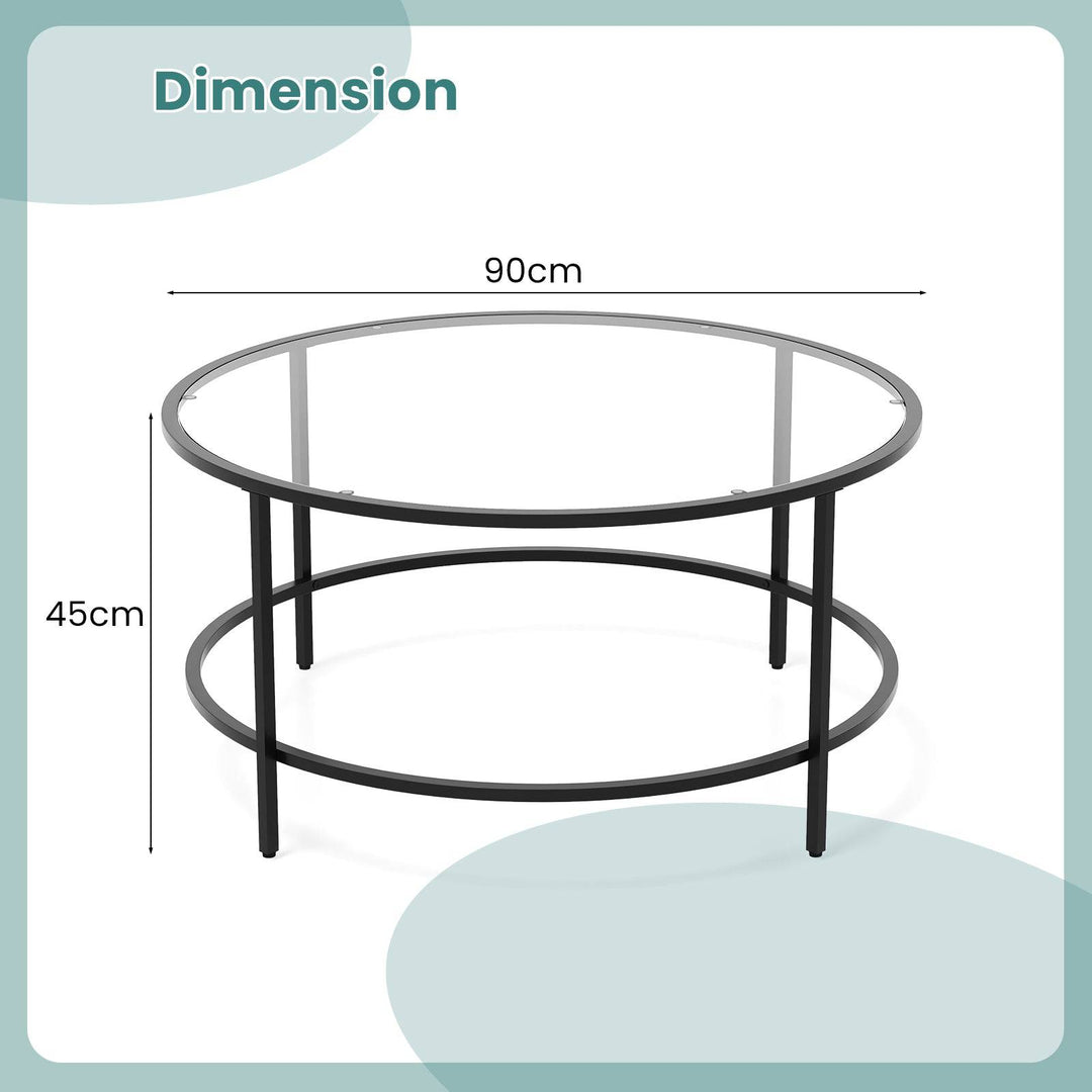 Accent Round Coffee Table with Tempered Glass Tabletop - TidySpaces