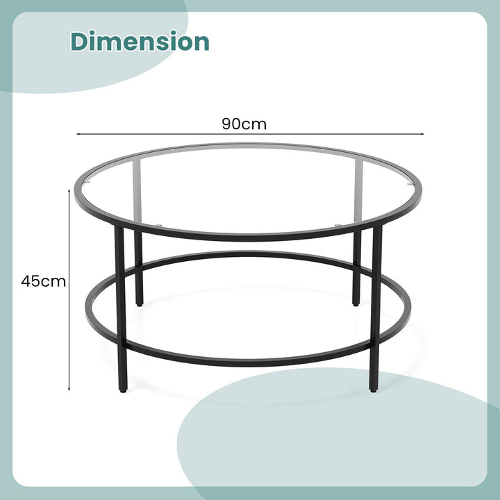 Accent Round Coffee Table with Tempered Glass Tabletop - TidySpaces