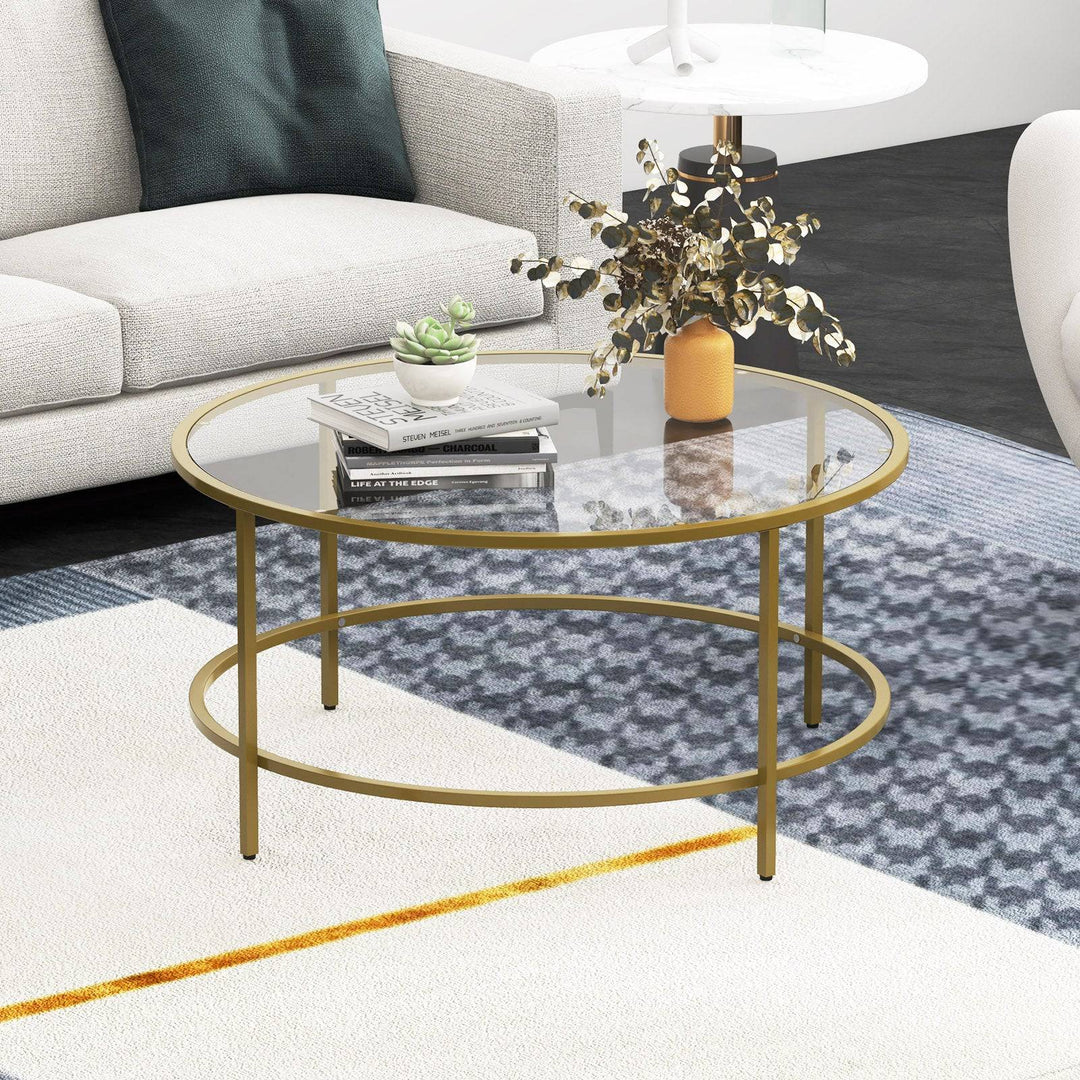 Accent Round Coffee Table with Tempered Glass Tabletop - TidySpaces