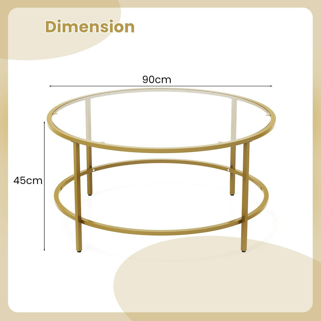 Accent Round Coffee Table with Tempered Glass Tabletop - TidySpaces