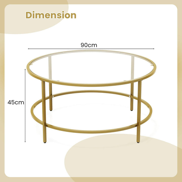 Accent Round Coffee Table with Tempered Glass Tabletop - TidySpaces