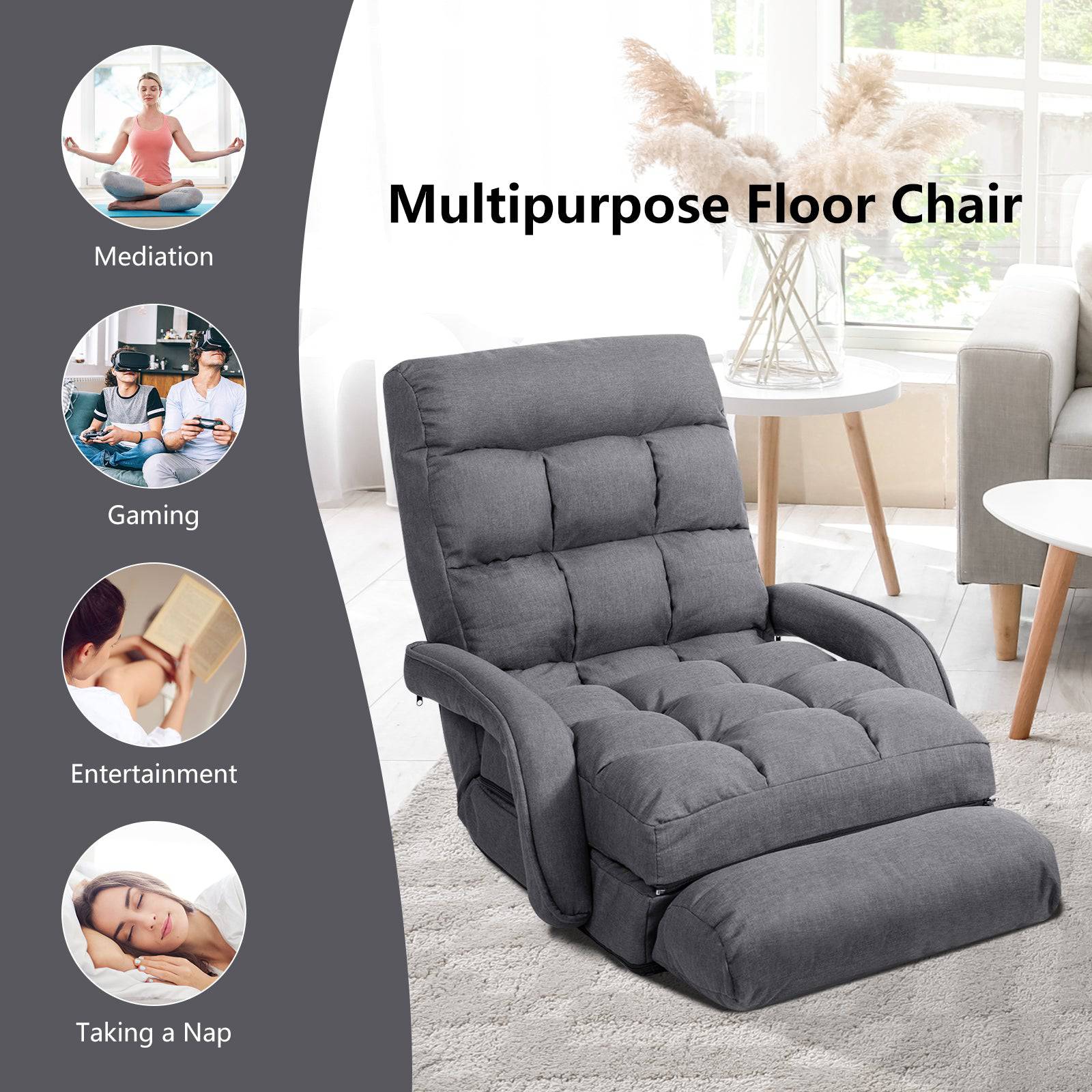 Adjustable Folding Floor Lazy Chair with Pillow TidySpaces