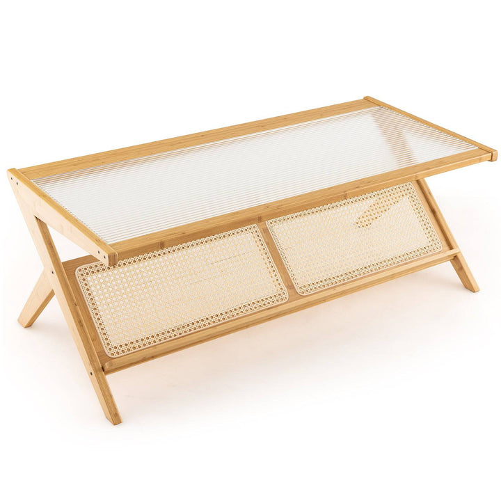 Bamboo Coffee Table with Glass Tabletop - TidySpaces