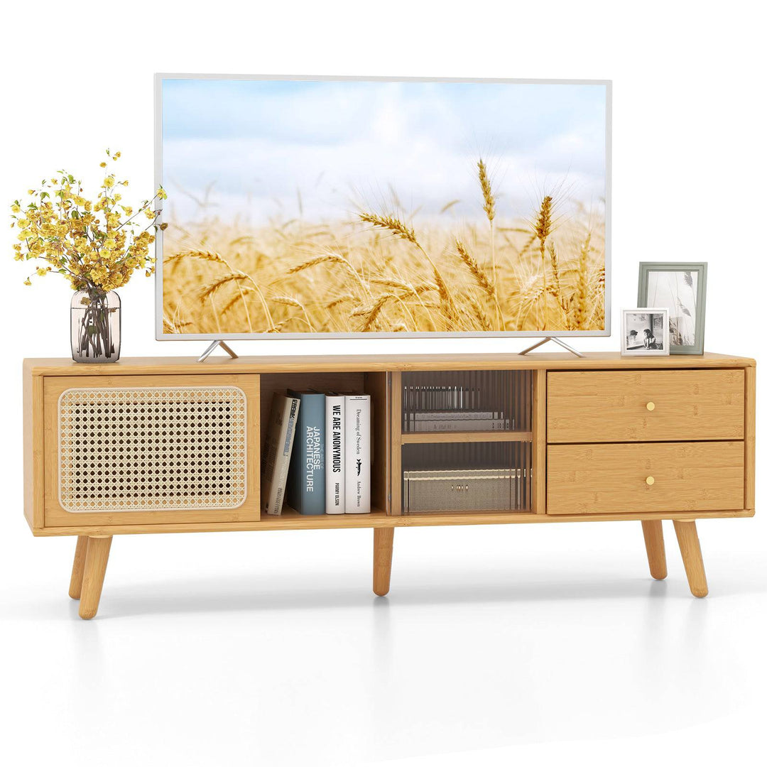 Bamboo TV Stand Modern Console Table for TV up to 65 Inch - TidySpaces