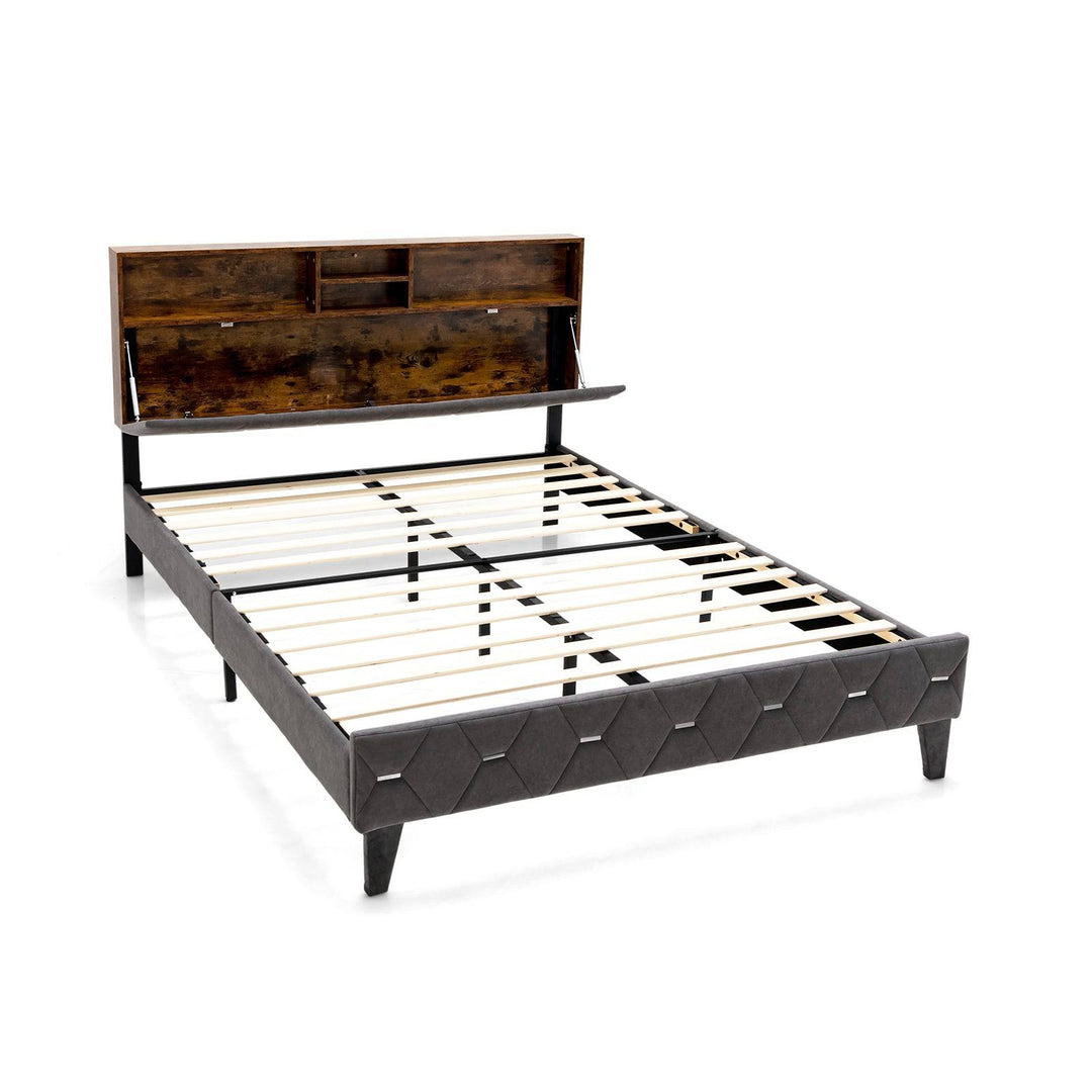 Bed Frame with Storage Headboard and Slat Support - TidySpaces