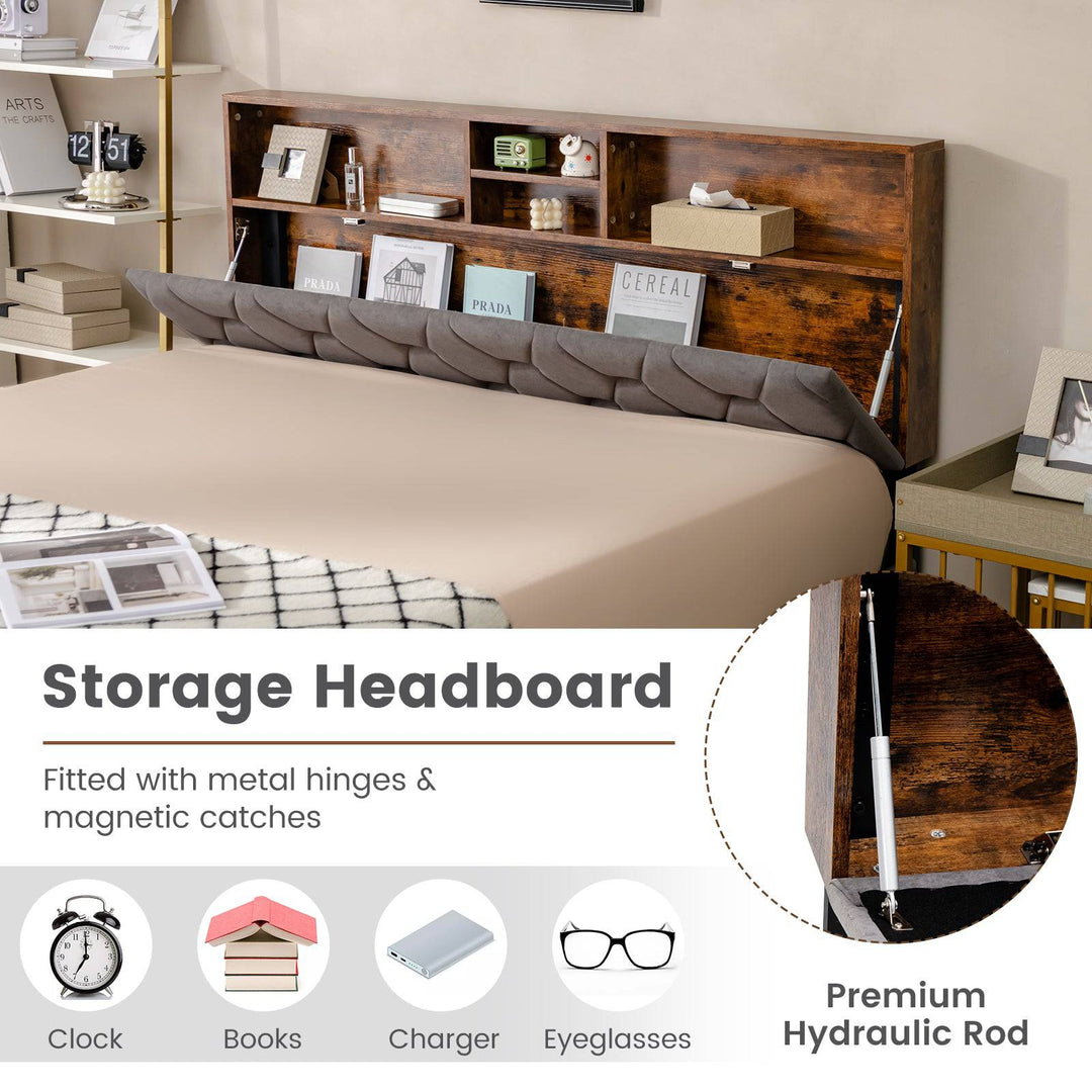 Bed Frame with Storage Headboard and Slat Support - TidySpaces