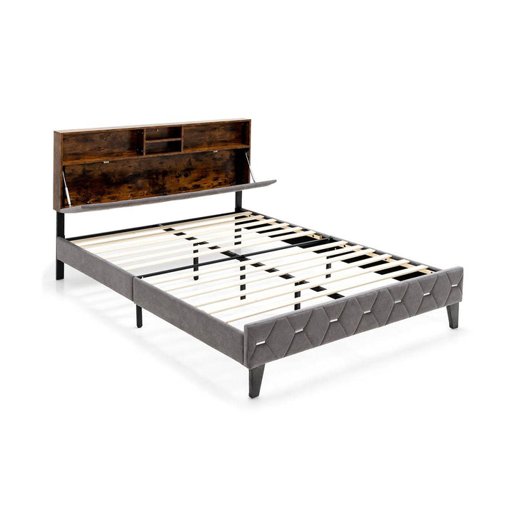 Bed Frame with Storage Headboard and Slat Support - TidySpaces