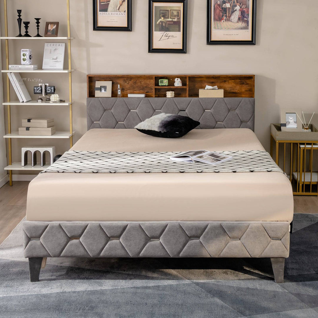 Bed Frame with Storage Headboard and Slat Support - TidySpaces