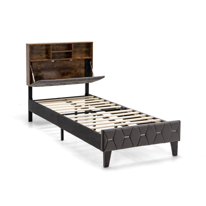 Bed Frame with Storage Headboard and Slat Support - TidySpaces