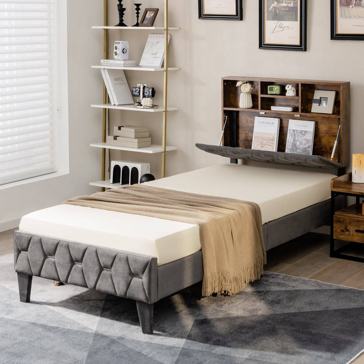 Bed Frame with Storage Headboard and Slat Support - TidySpaces