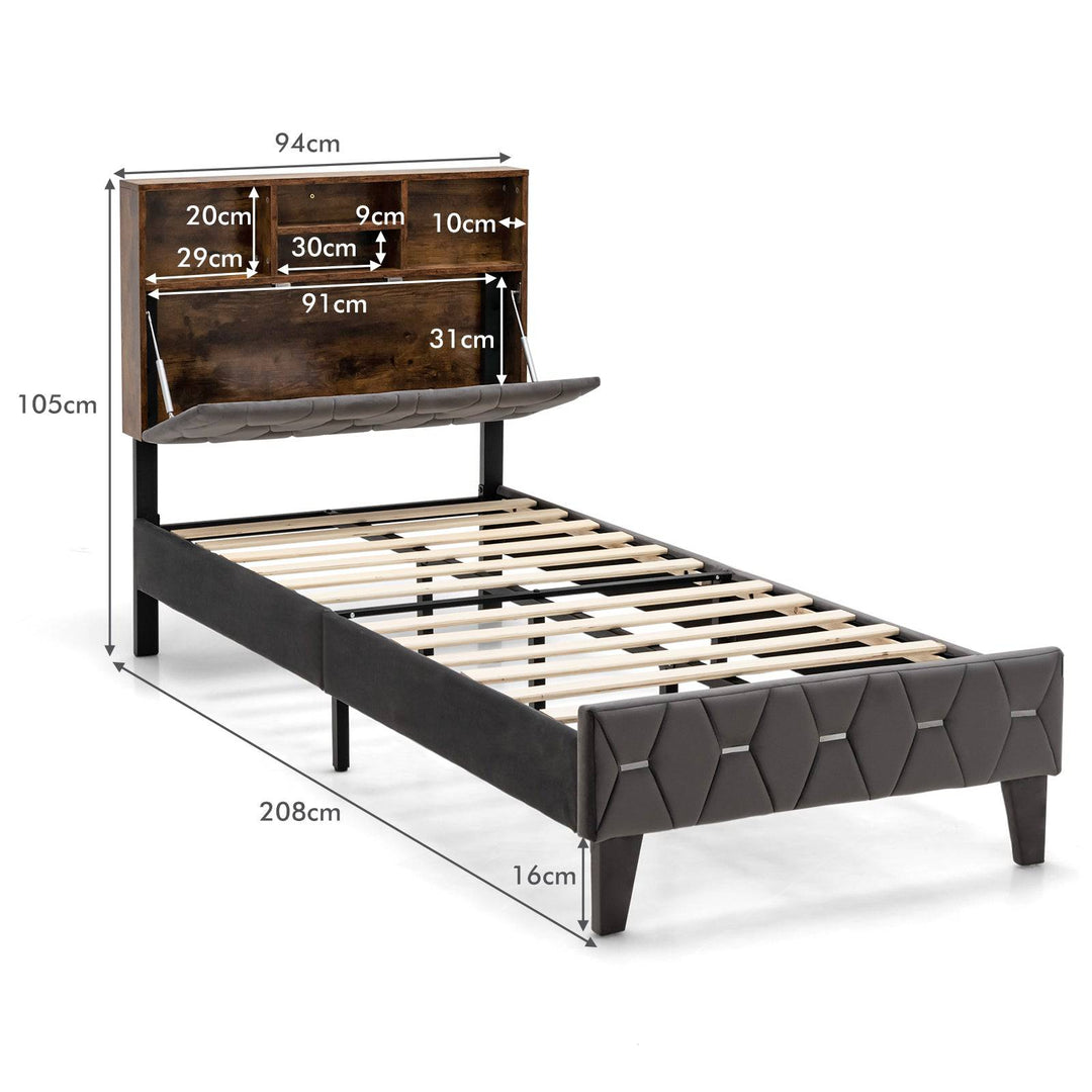 Bed Frame with Storage Headboard and Slat Support - TidySpaces