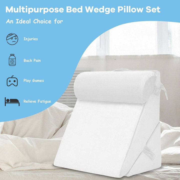 Bed Wedge Pillow with Headrest and Washable Cover for Reading - TidySpaces