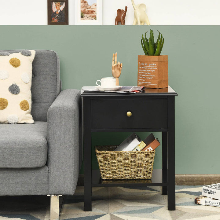 Bedside Table with Drawer and Storage Shelf - TidySpaces