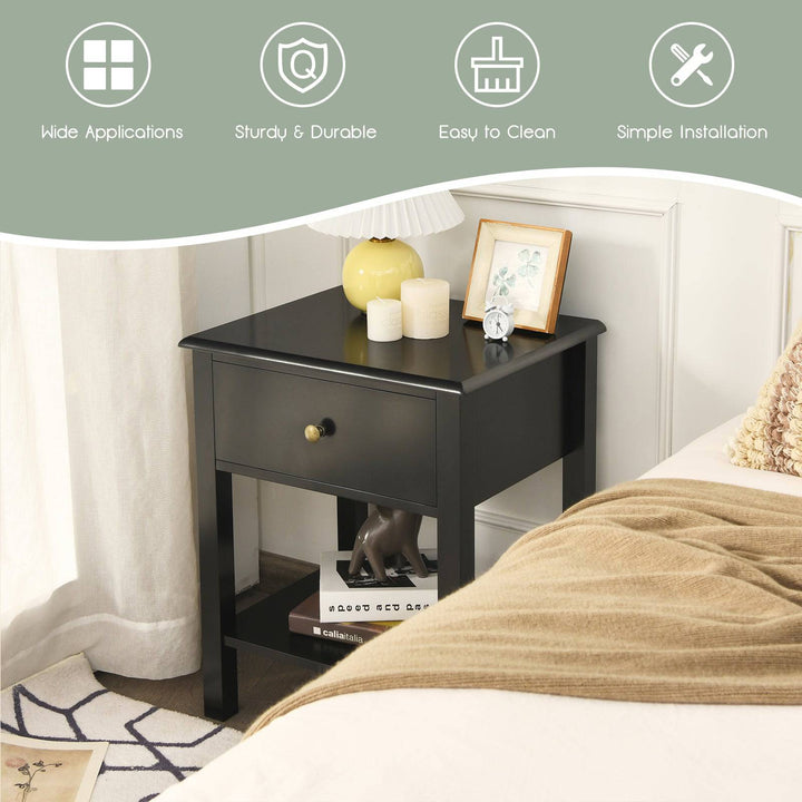 Bedside Table with Drawer and Storage Shelf - TidySpaces