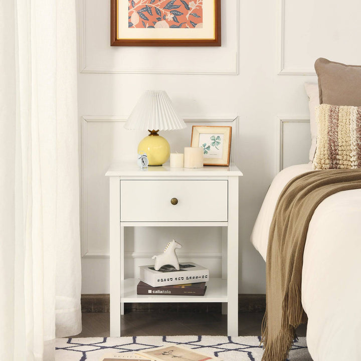 Bedside Table with Drawer and Storage Shelf - TidySpaces