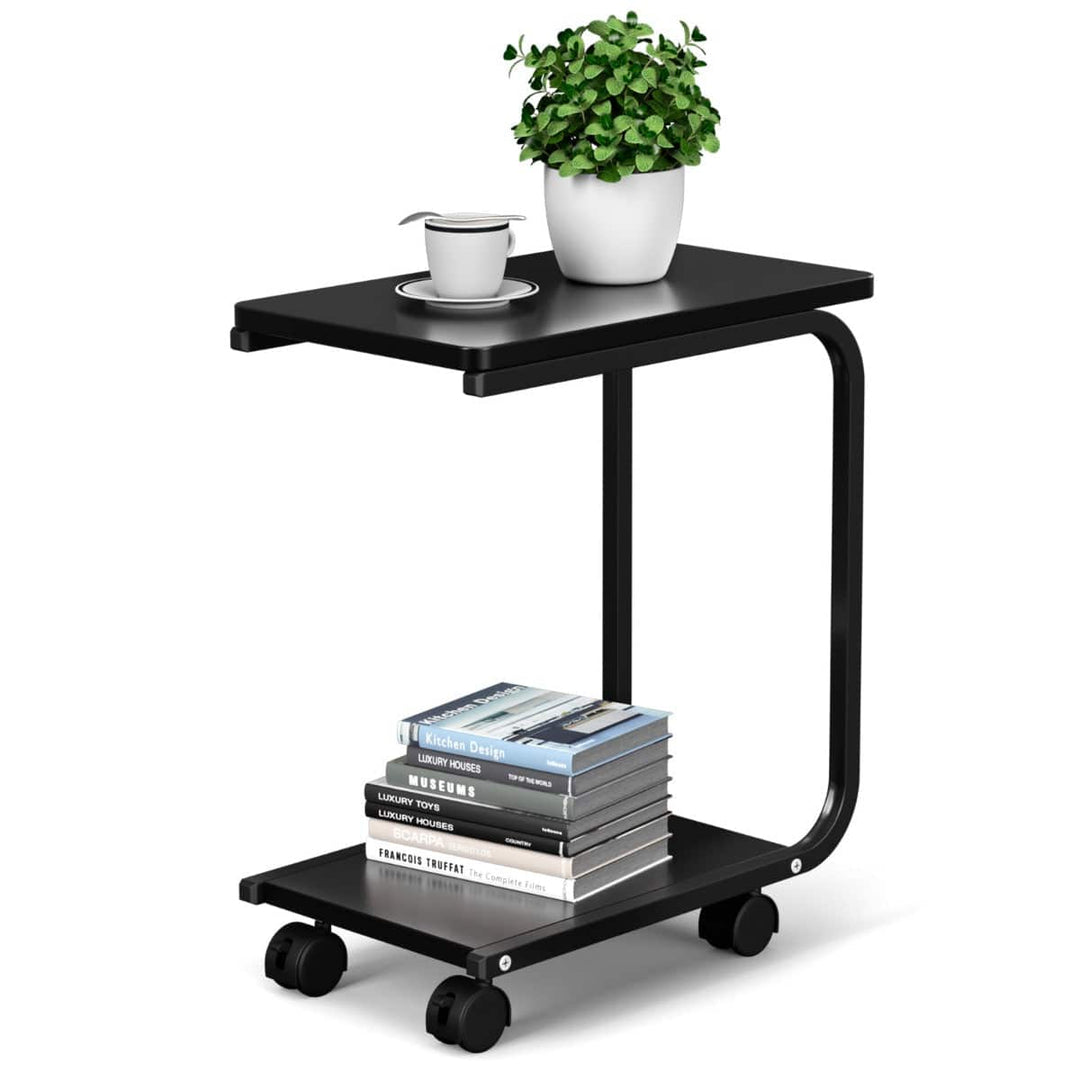 C Shaped Laptop Side Table Bedside Table with 4 Wheels - TidySpaces