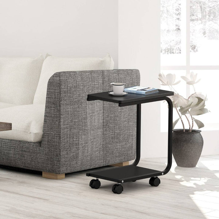 C Shaped Laptop Side Table Bedside Table with 4 Wheels - TidySpaces